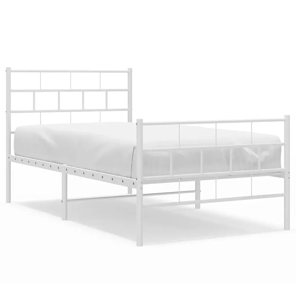 Letto singolo | Letto per adulti | Giroletto con Testiera e Pediera Metallo Bianco 100x200 cm