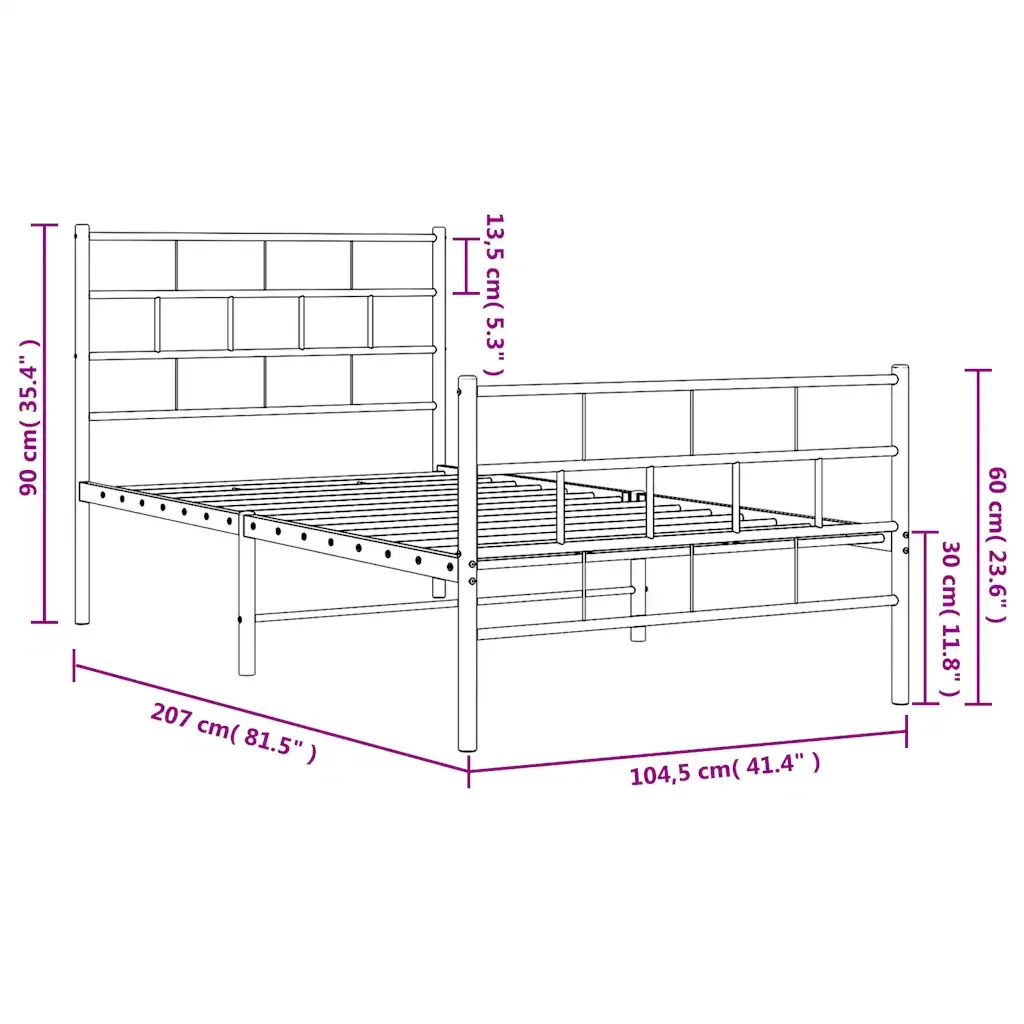 Letto singolo | Letto per adulti | Giroletto con Testiera e Pediera Metallo Bianco 100x200 cm - Image 10