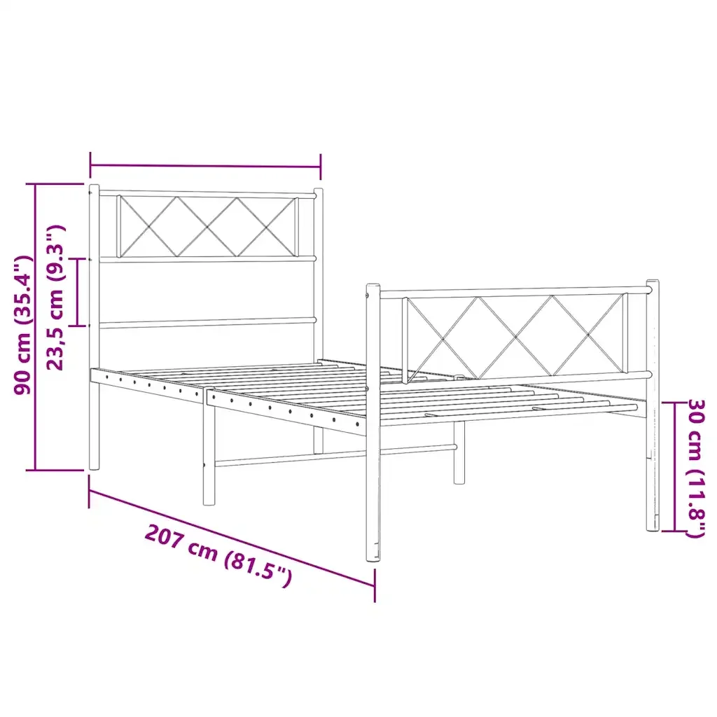Letto singolo | Letto per adulti | Giroletto con Testiera e Pediera Metallo Bianco 100x200 cm - Image 10