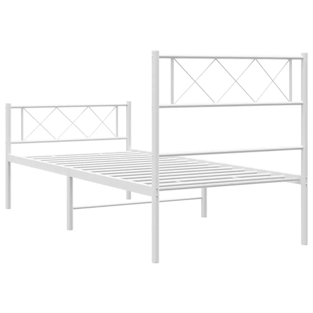 Letto singolo | Letto per adulti | Giroletto con Testiera e Pediera Metallo Bianco 100x200 cm - Image 8