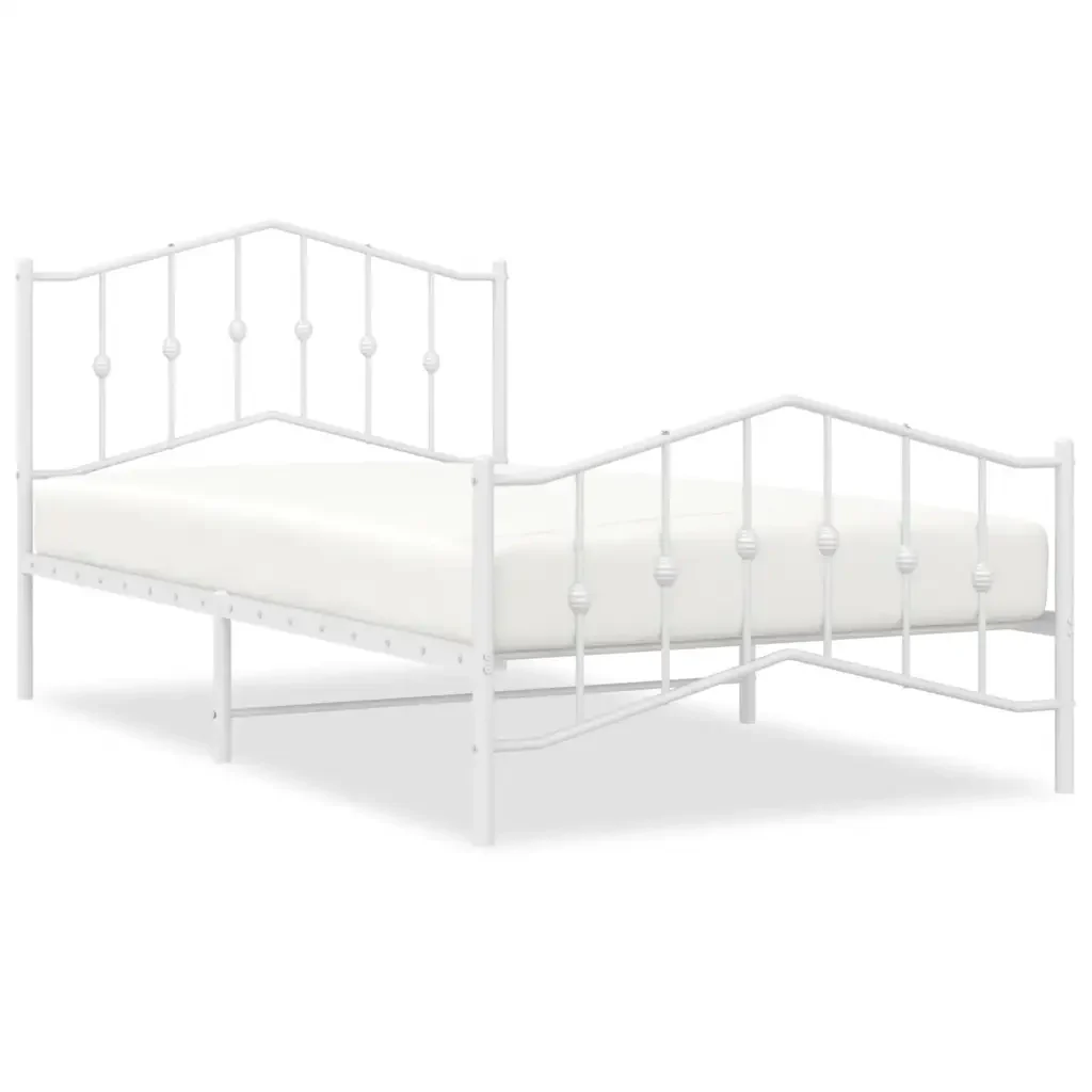 Letto singolo | Letto per adulti | Giroletto con Testiera e Pediera Metallo Bianco 100x200 cm