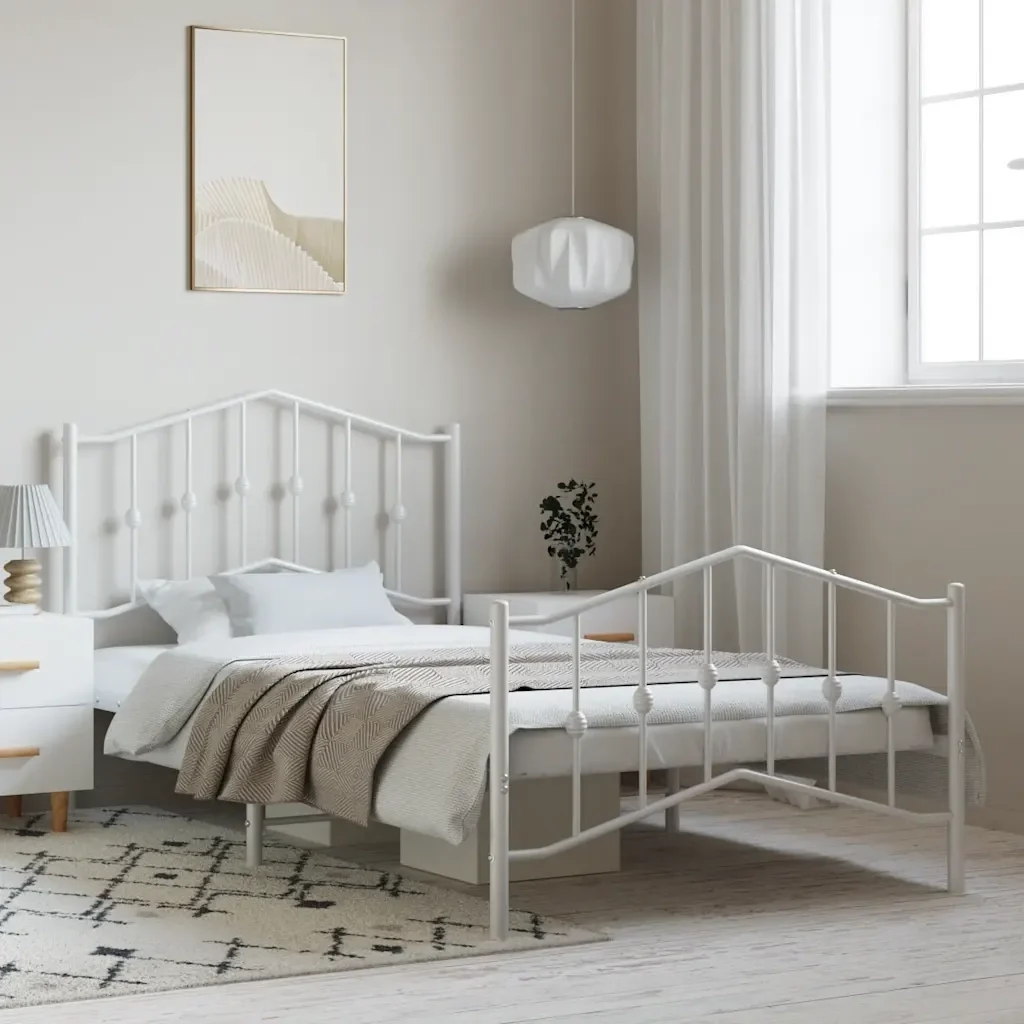 Letto singolo | Letto per adulti | Giroletto con Testiera e Pediera Metallo Bianco 100x200 cm - Image 2