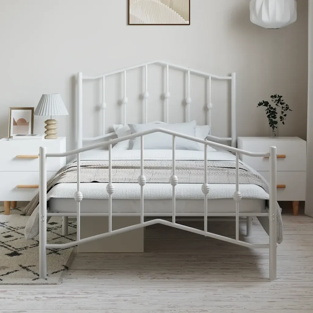 Letto singolo | Letto per adulti | Giroletto con Testiera e Pediera Metallo Bianco 100x200 cm - Image 4