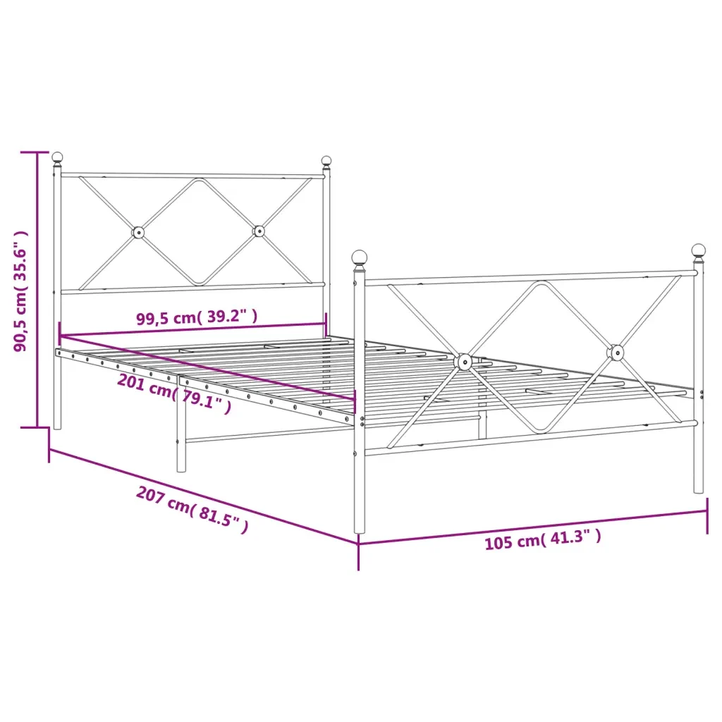 Letto singolo | Letto per adulti | Giroletto con Testiera e Pediera Metallo Bianco 100x200 cm - Image 8