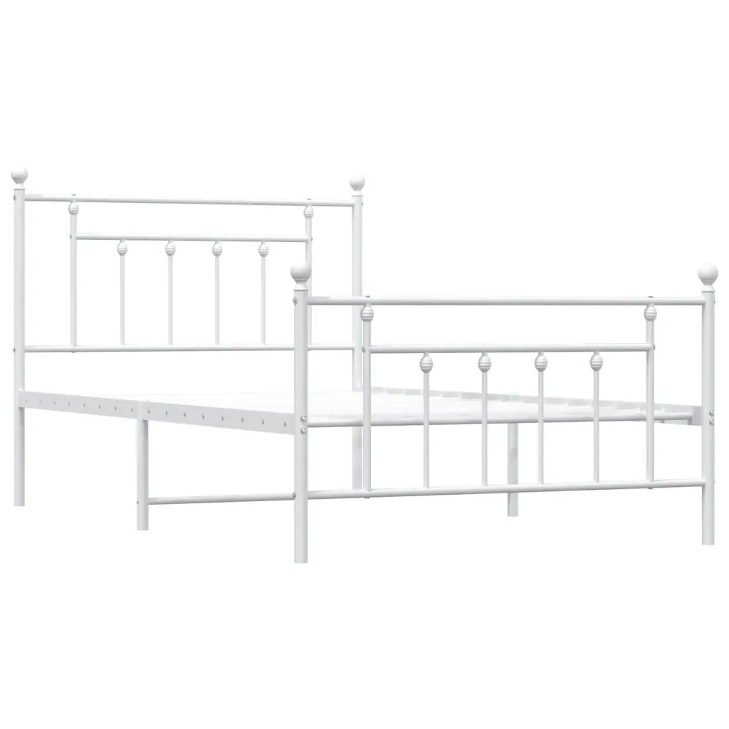 Letto singolo | Letto per adulti | Giroletto con Testiera e Pediera Metallo Bianco 107x203 cm - Image 4