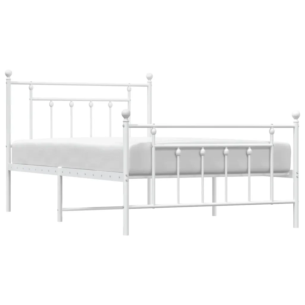 Letto singolo | Letto per adulti | Giroletto con Testiera e Pediera Metallo Bianco 107x203 cm - Image 5