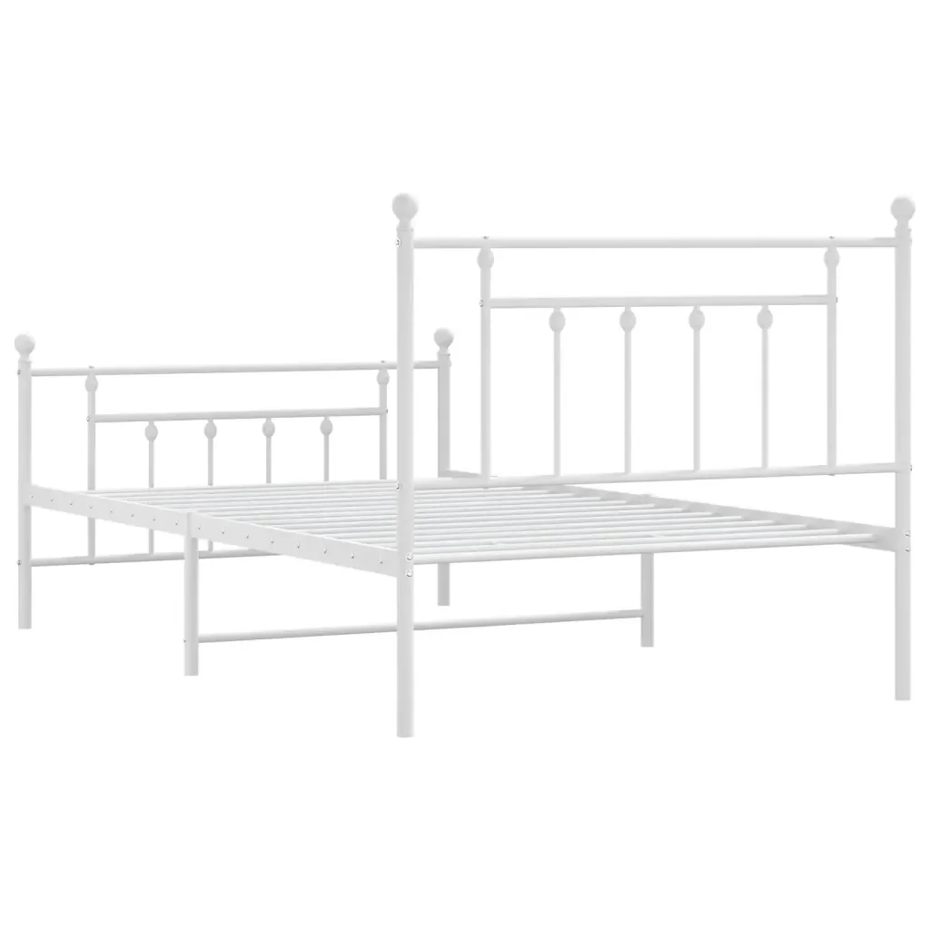Letto singolo | Letto per adulti | Giroletto con Testiera e Pediera Metallo Bianco 107x203 cm - Image 8