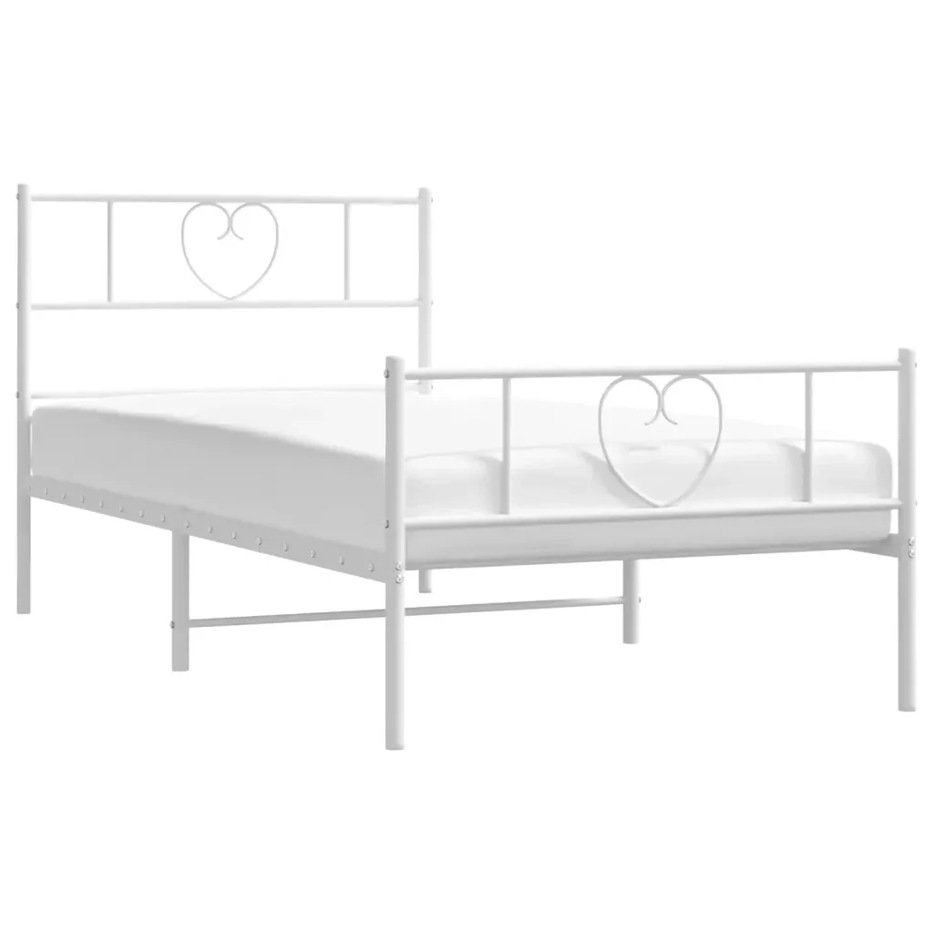 Letto singolo | Letto per adulti | Giroletto con Testiera e Pediera Metallo Bianco 107x203 cm - Image 4
