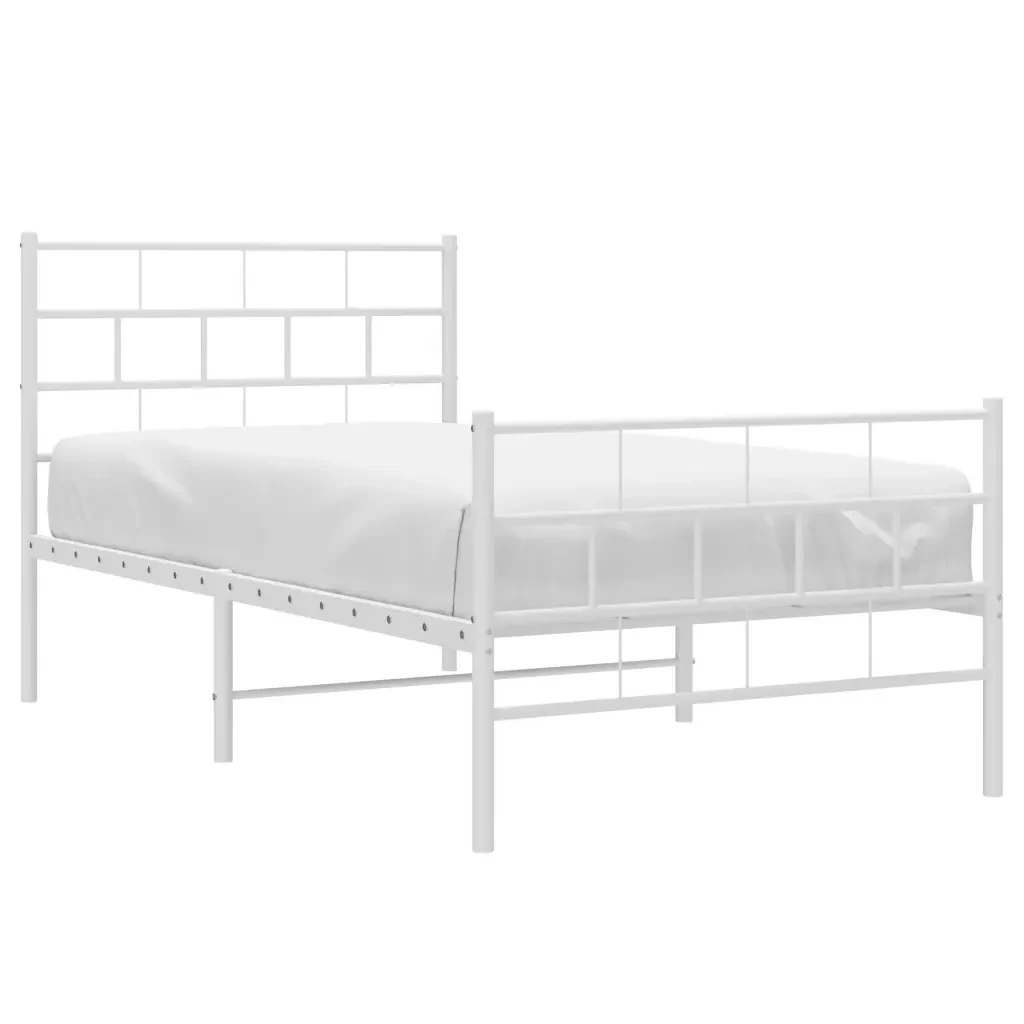 Letto singolo | Letto per adulti | Giroletto con Testiera e Pediera Metallo Bianco 107x203 cm - Image 3
