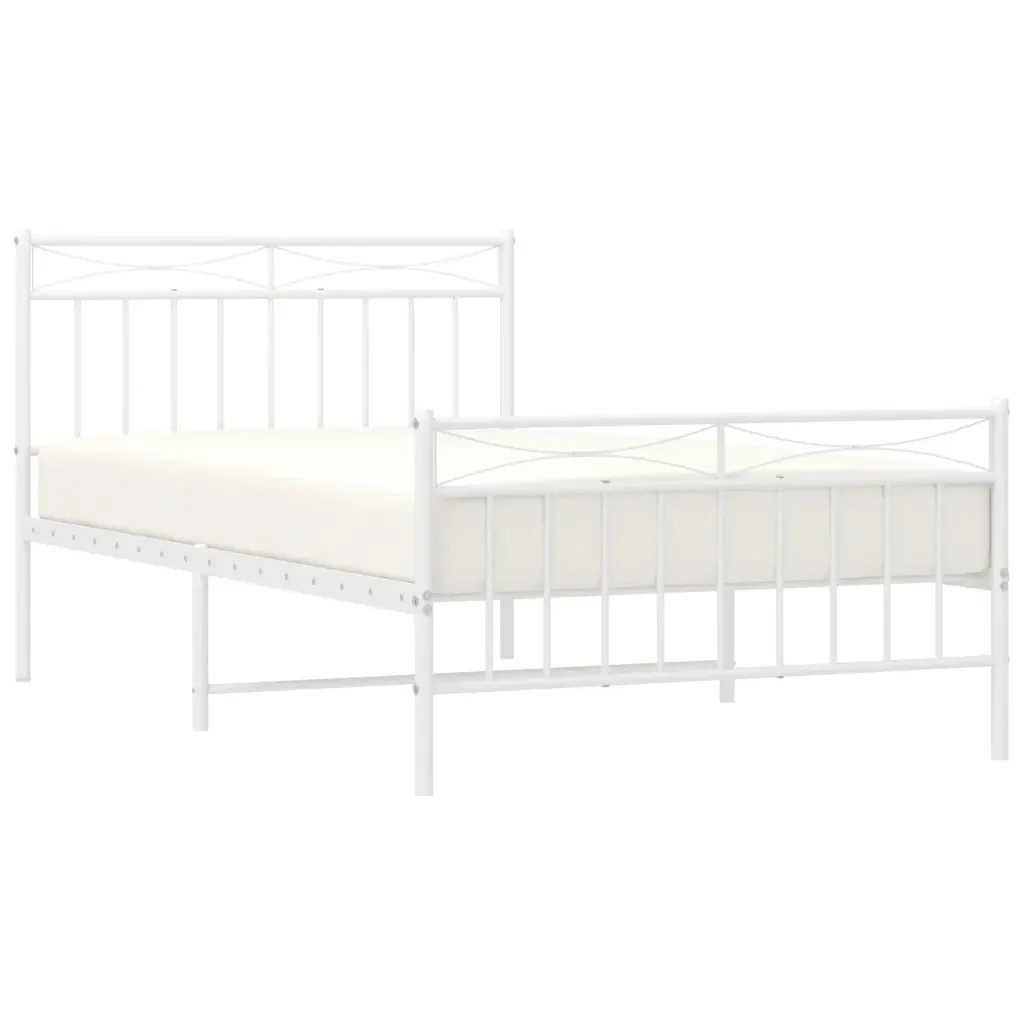 Letto singolo | Letto per adulti | Giroletto con Testiera e Pediera Metallo Bianco 107x203 cm - Image 3