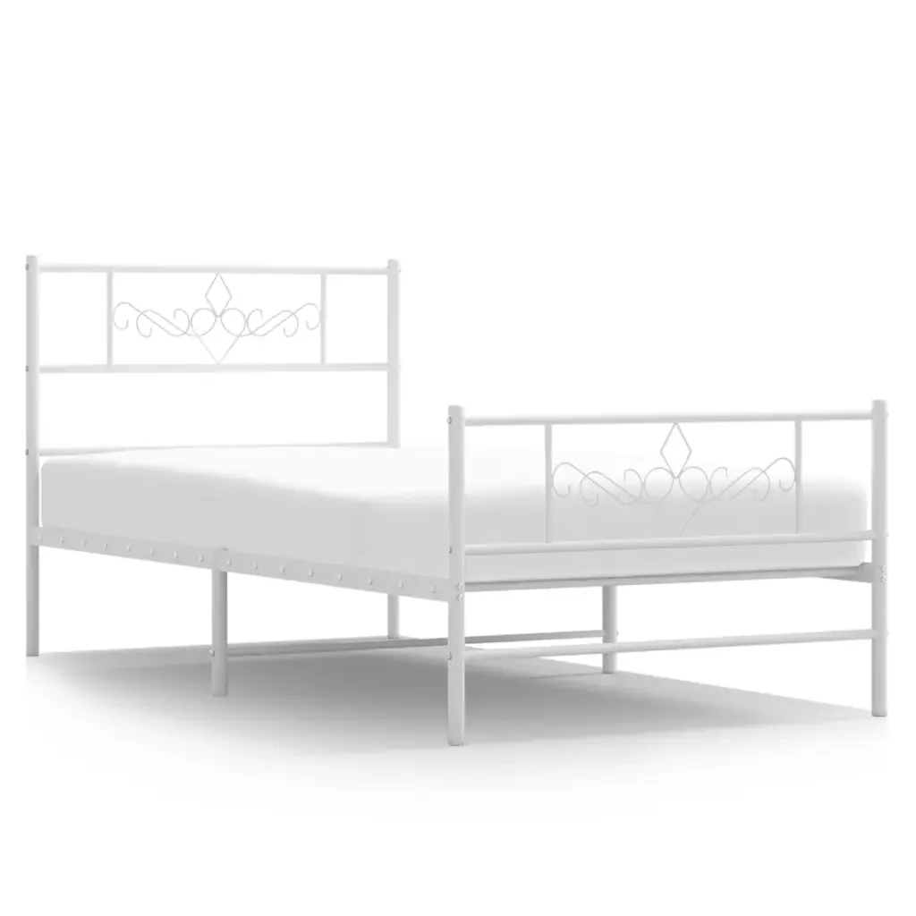 Letto singolo | Letto per adulti | Giroletto con Testiera e Pediera Metallo Bianco 75x190 cm