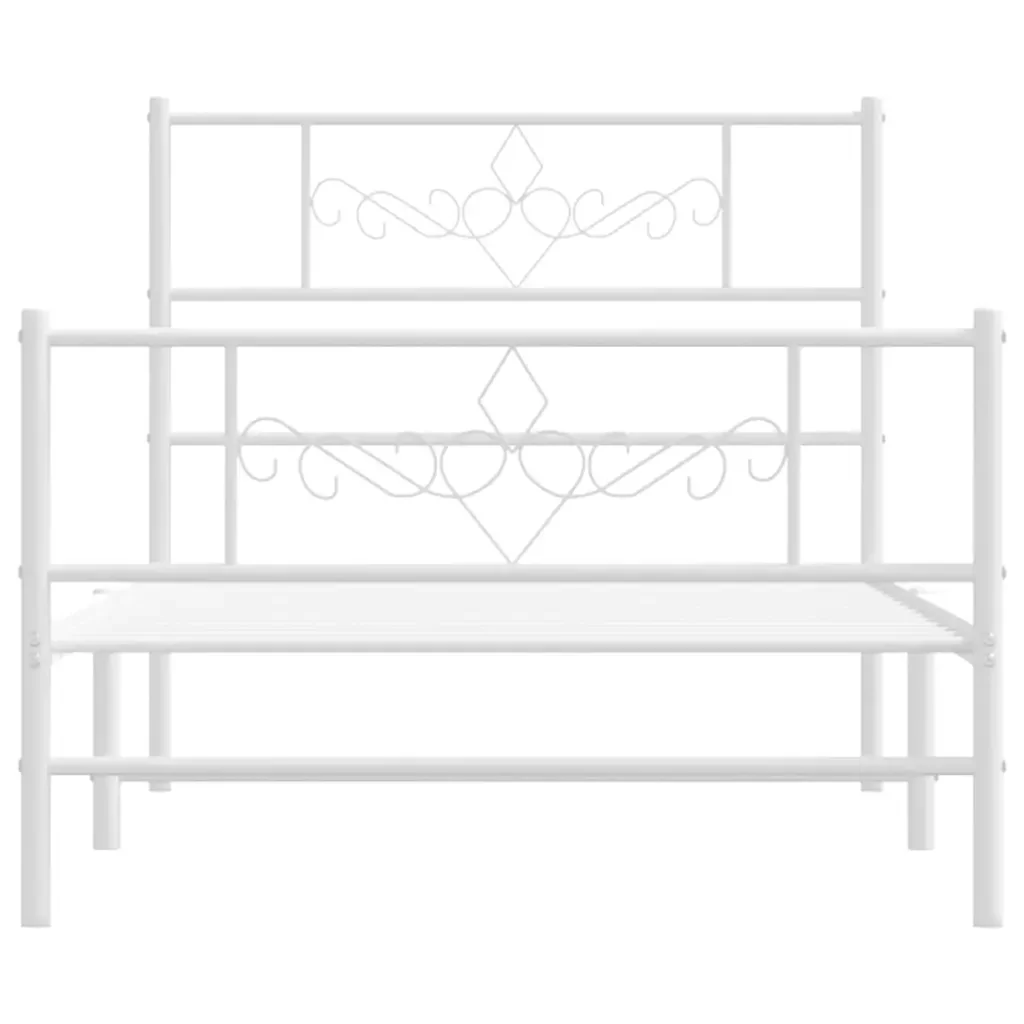 Letto singolo | Letto per adulti | Giroletto con Testiera e Pediera Metallo Bianco 75x190 cm - Image 5