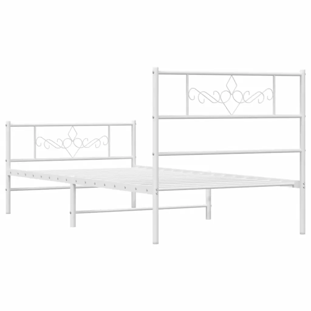 Letto singolo | Letto per adulti | Giroletto con Testiera e Pediera Metallo Bianco 75x190 cm - Image 6