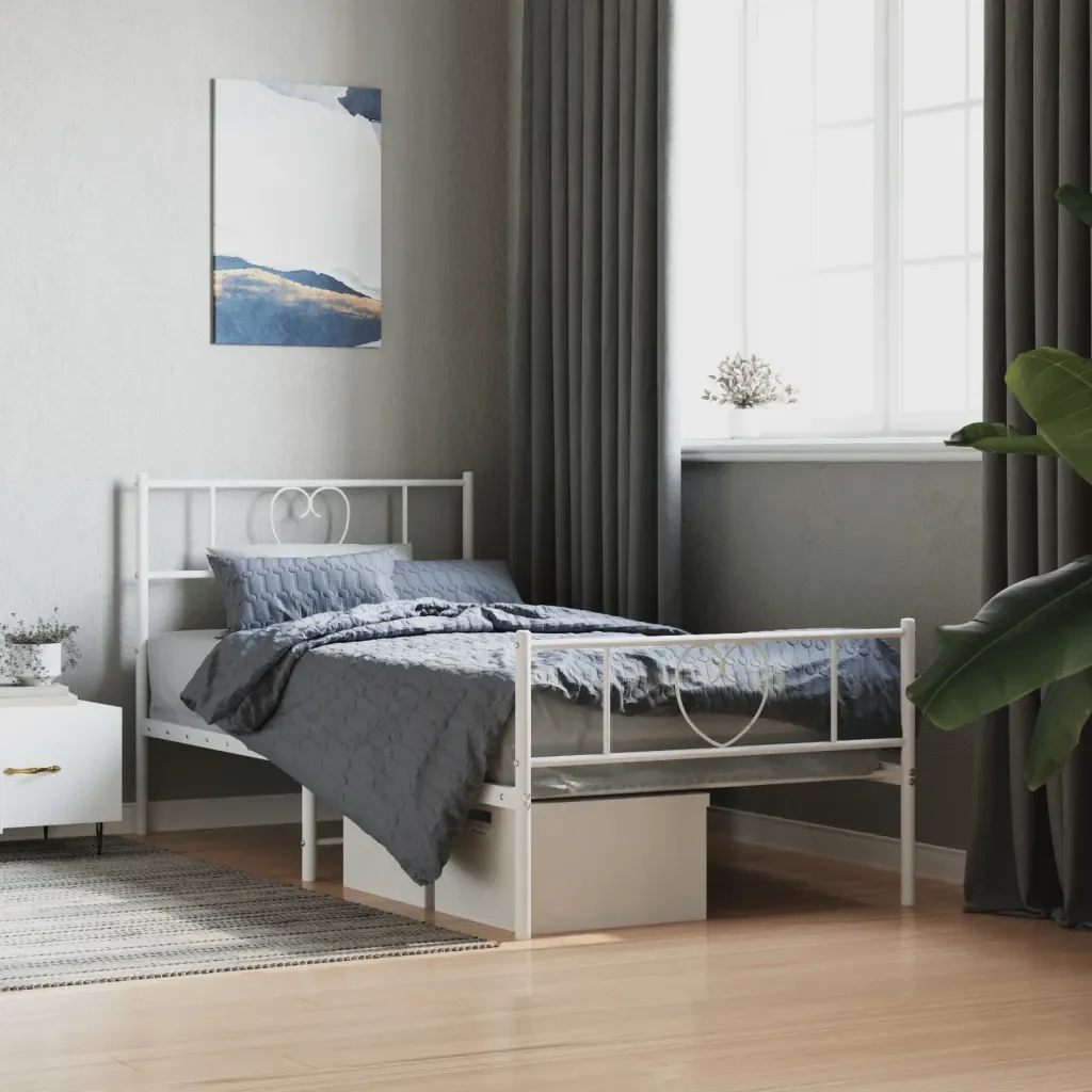Letto singolo | Letto per adulti | Giroletto con Testiera e Pediera Metallo Bianco 75x190 cm - Image 2
