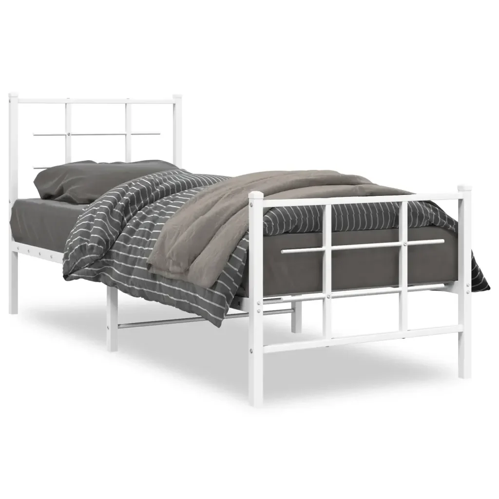 Letto singolo | Letto per adulti | Giroletto con Testiera e Pediera Metallo Bianco 75x190 cm
