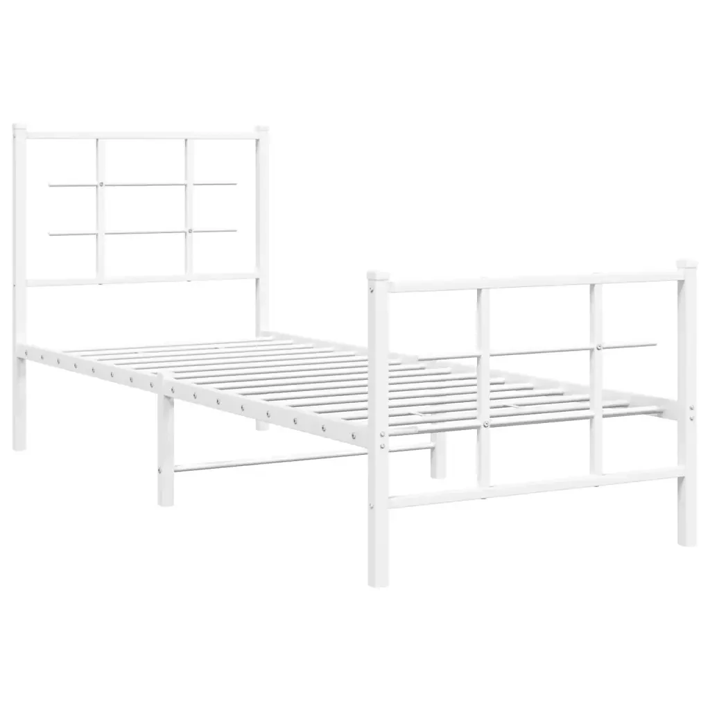 Letto singolo | Letto per adulti | Giroletto con Testiera e Pediera Metallo Bianco 75x190 cm - Image 3