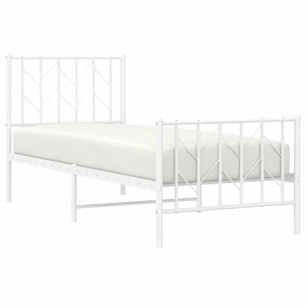 Letto singolo | Letto per adulti | Giroletto con Testiera e Pediera Metallo Bianco 75x190 cm - Image 4