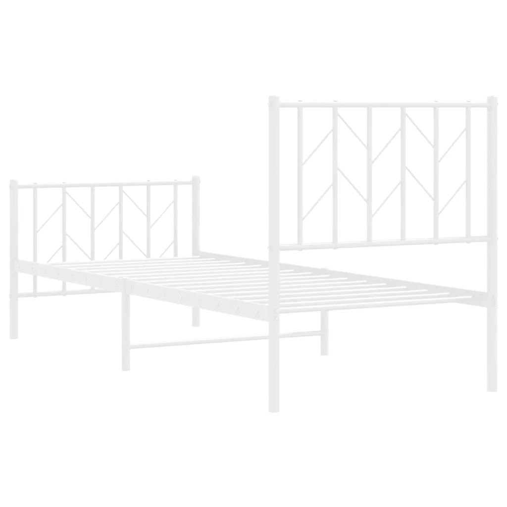 Letto singolo | Letto per adulti | Giroletto con Testiera e Pediera Metallo Bianco 75x190 cm - Image 7