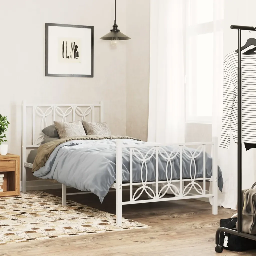 Letto singolo | Letto per adulti | Giroletto con Testiera e Pediera Metallo Bianco 75x190 cm - Image 2
