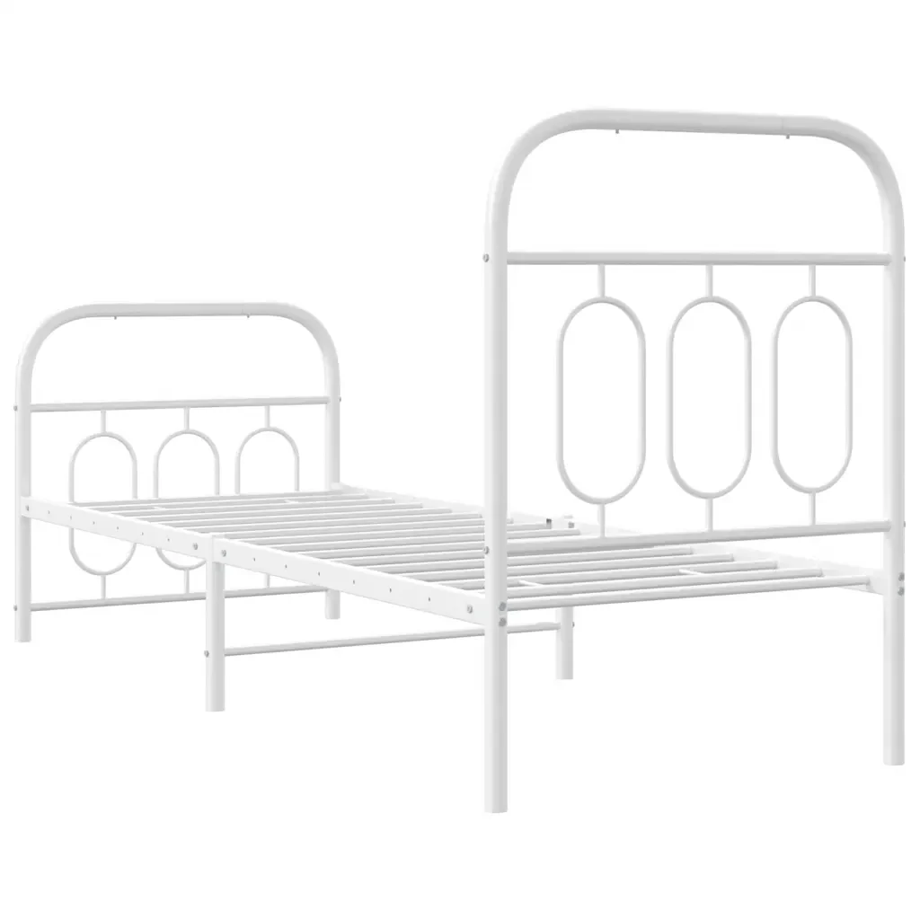 Letto singolo | Letto per adulti | Giroletto con Testiera e Pediera Metallo Bianco 75x190 cm - Image 6