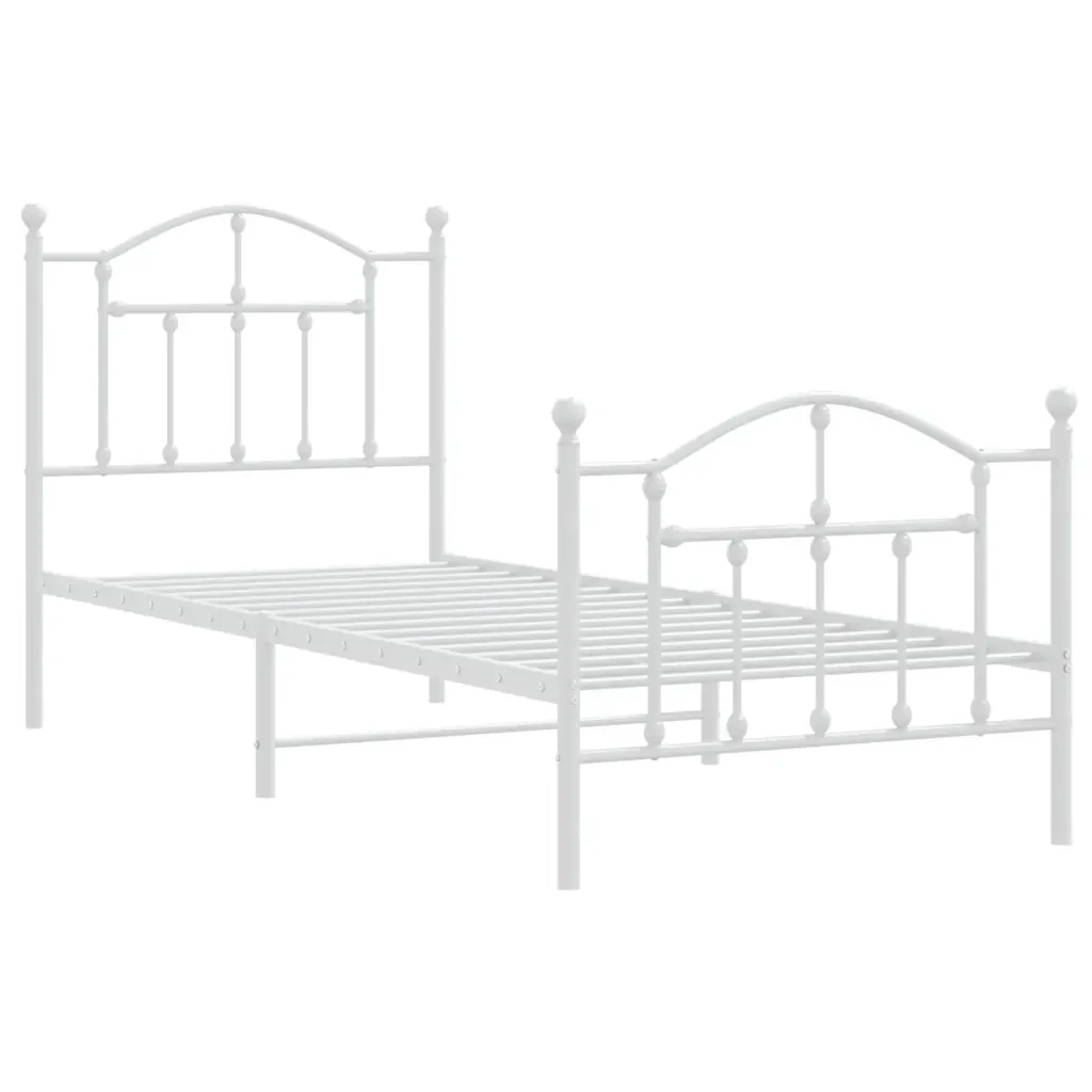 Letto singolo | Letto per adulti | Giroletto con Testiera e Pediera Metallo Bianco 80x200 cm - Image 4
