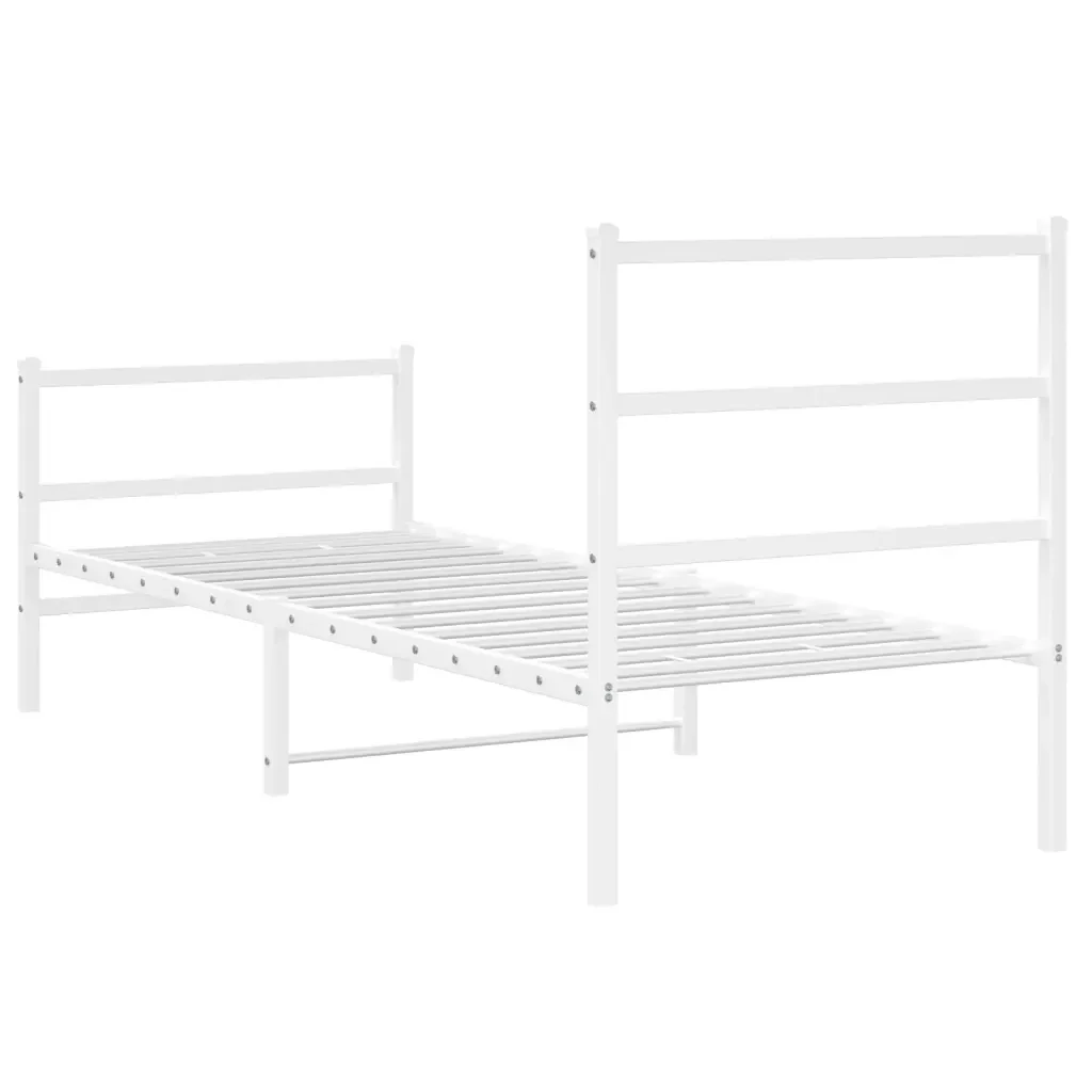 Letto singolo | Letto per adulti | Giroletto con Testiera e Pediera Metallo Bianco 80x200 cm - Image 7