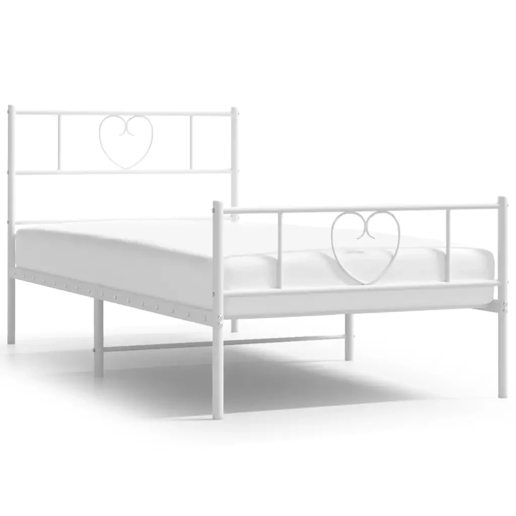 Letto singolo | Letto per adulti | Giroletto con Testiera e Pediera Metallo Bianco 80x200 cm
