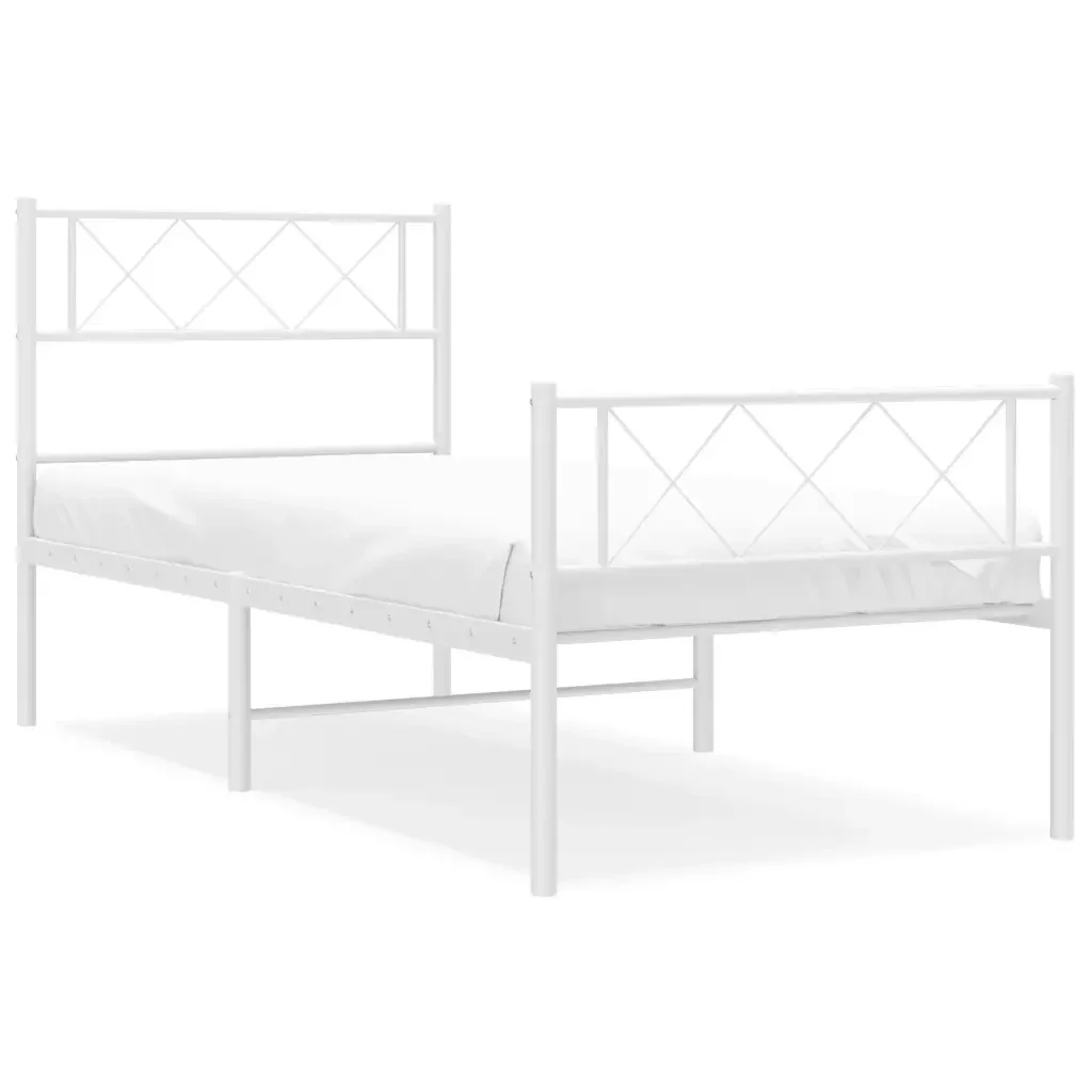 Letto singolo | Letto per adulti | Giroletto con Testiera e Pediera Metallo Bianco 80x200 cm