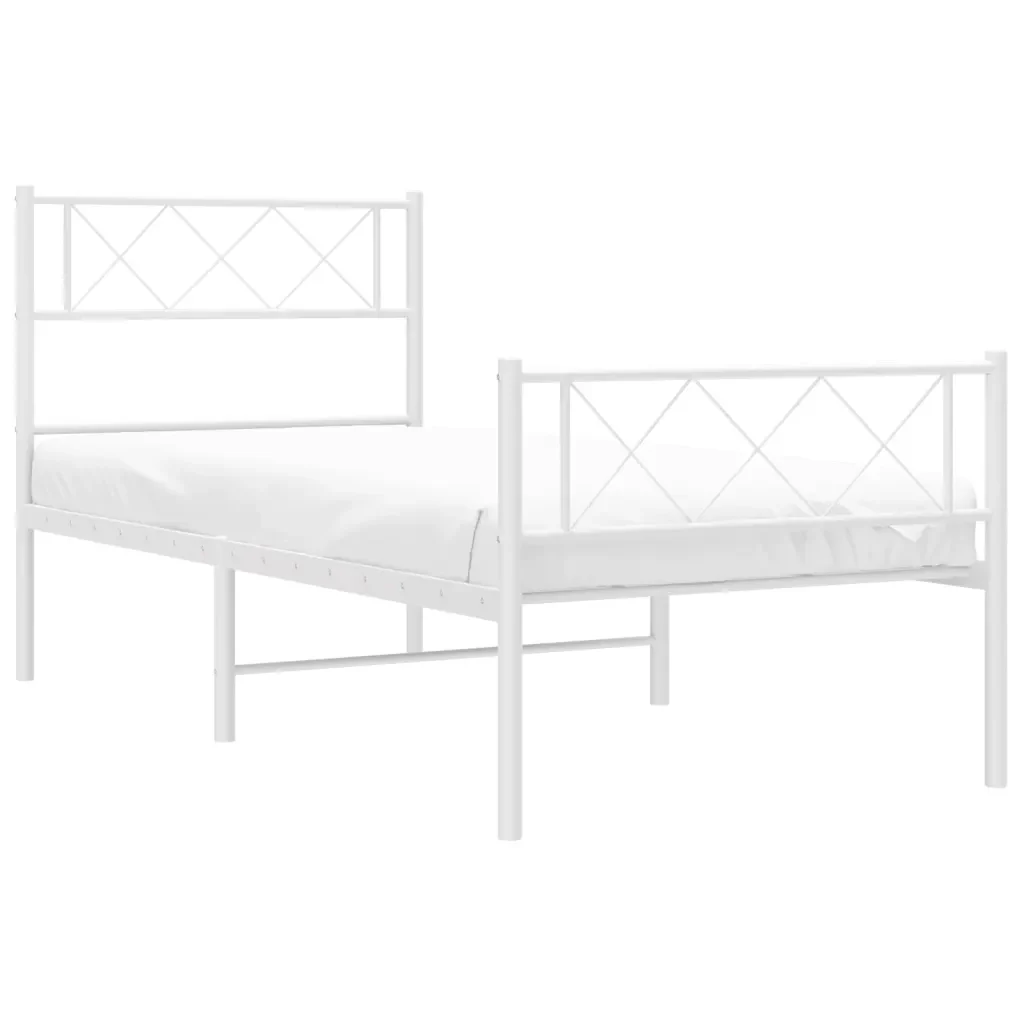 Letto singolo | Letto per adulti | Giroletto con Testiera e Pediera Metallo Bianco 80x200 cm - Image 4