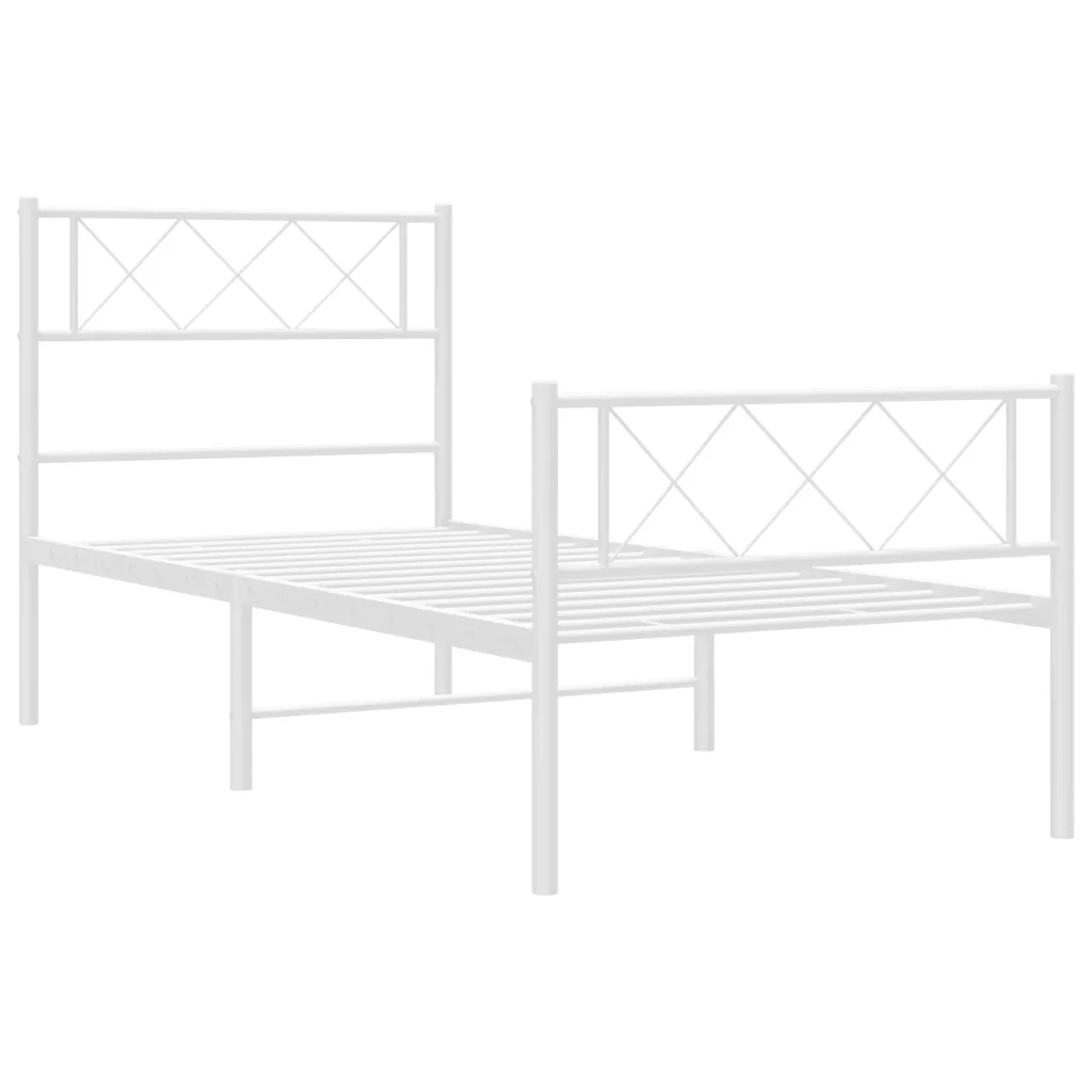 Letto singolo | Letto per adulti | Giroletto con Testiera e Pediera Metallo Bianco 80x200 cm - Image 5