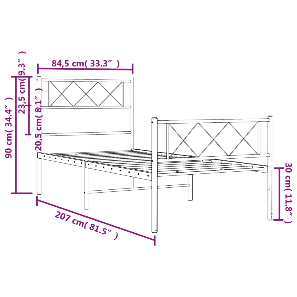 Letto singolo | Letto per adulti | Giroletto con Testiera e Pediera Metallo Bianco 80x200 cm - Image 9