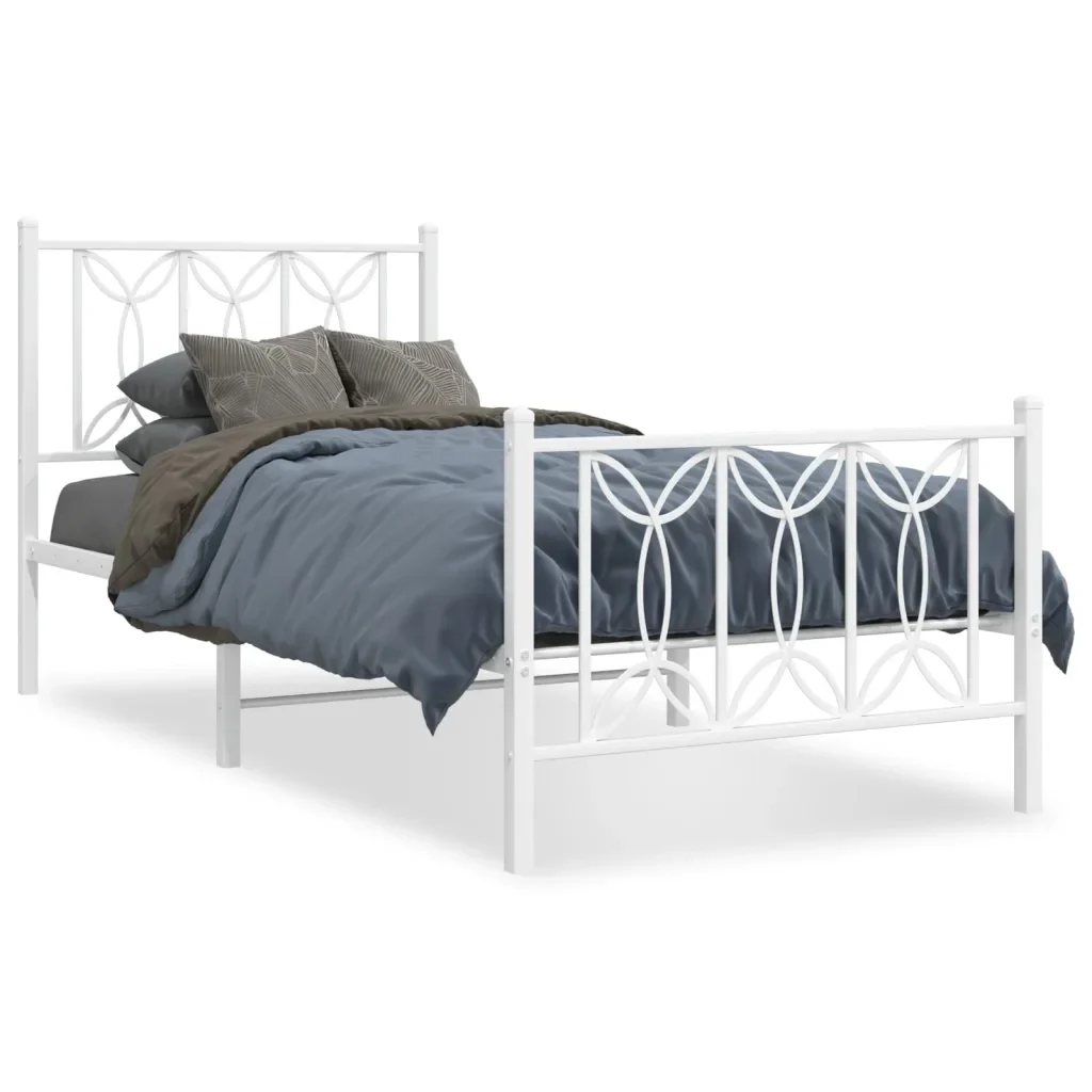 Letto singolo | Letto per adulti | Giroletto con Testiera e Pediera Metallo Bianco 80x200 cm