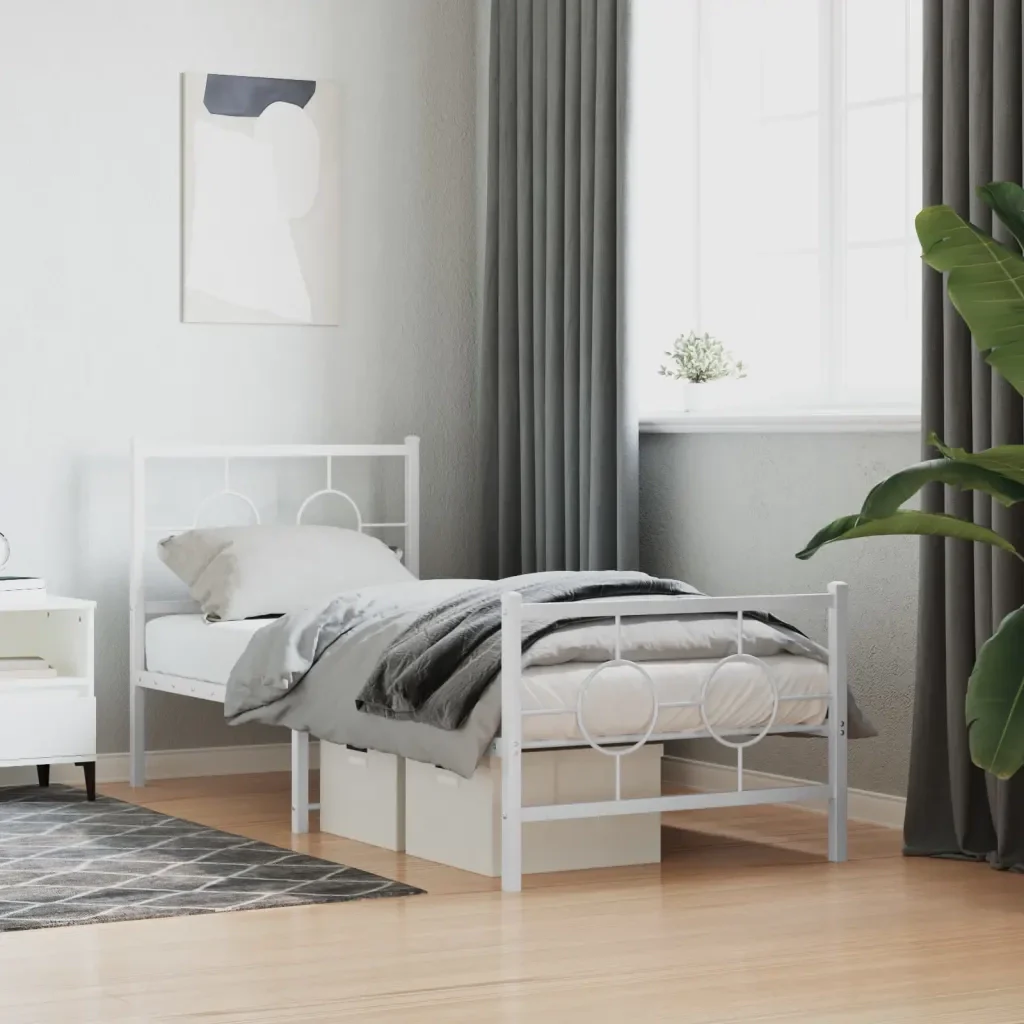 Letto singolo | Letto per adulti | Giroletto con Testiera e Pediera Metallo Bianco 80x200 cm - Image 2