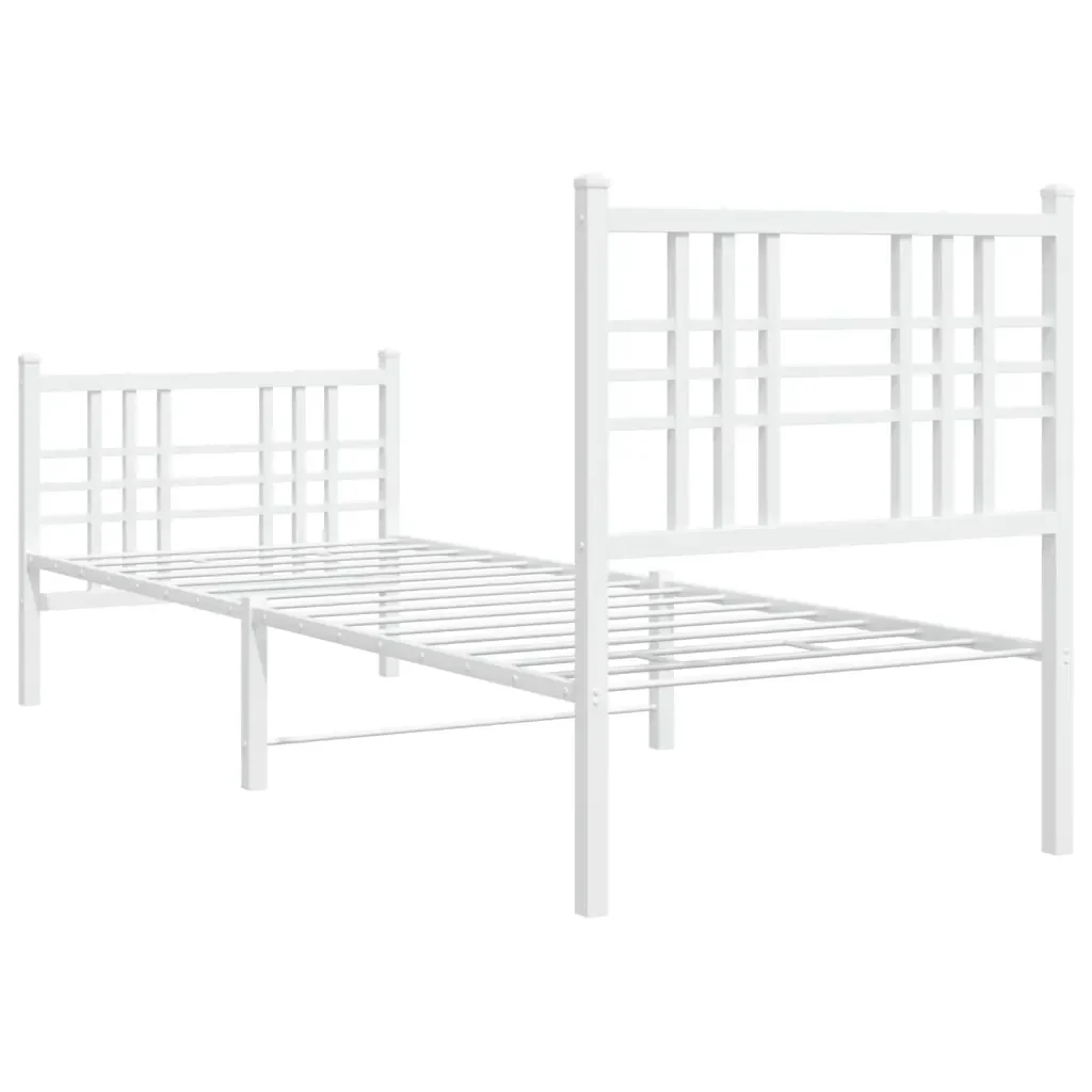 Letto singolo | Letto per adulti | Giroletto con Testiera e Pediera Metallo Bianco 80x200 cm - Image 6