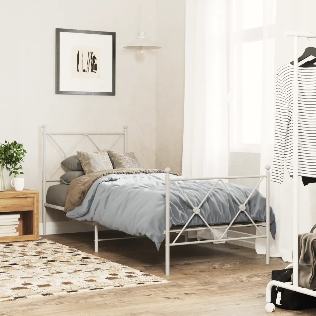 Letto singolo | Letto per adulti | Giroletto con Testiera e Pediera Metallo Bianco 80x200 cm - Image 2