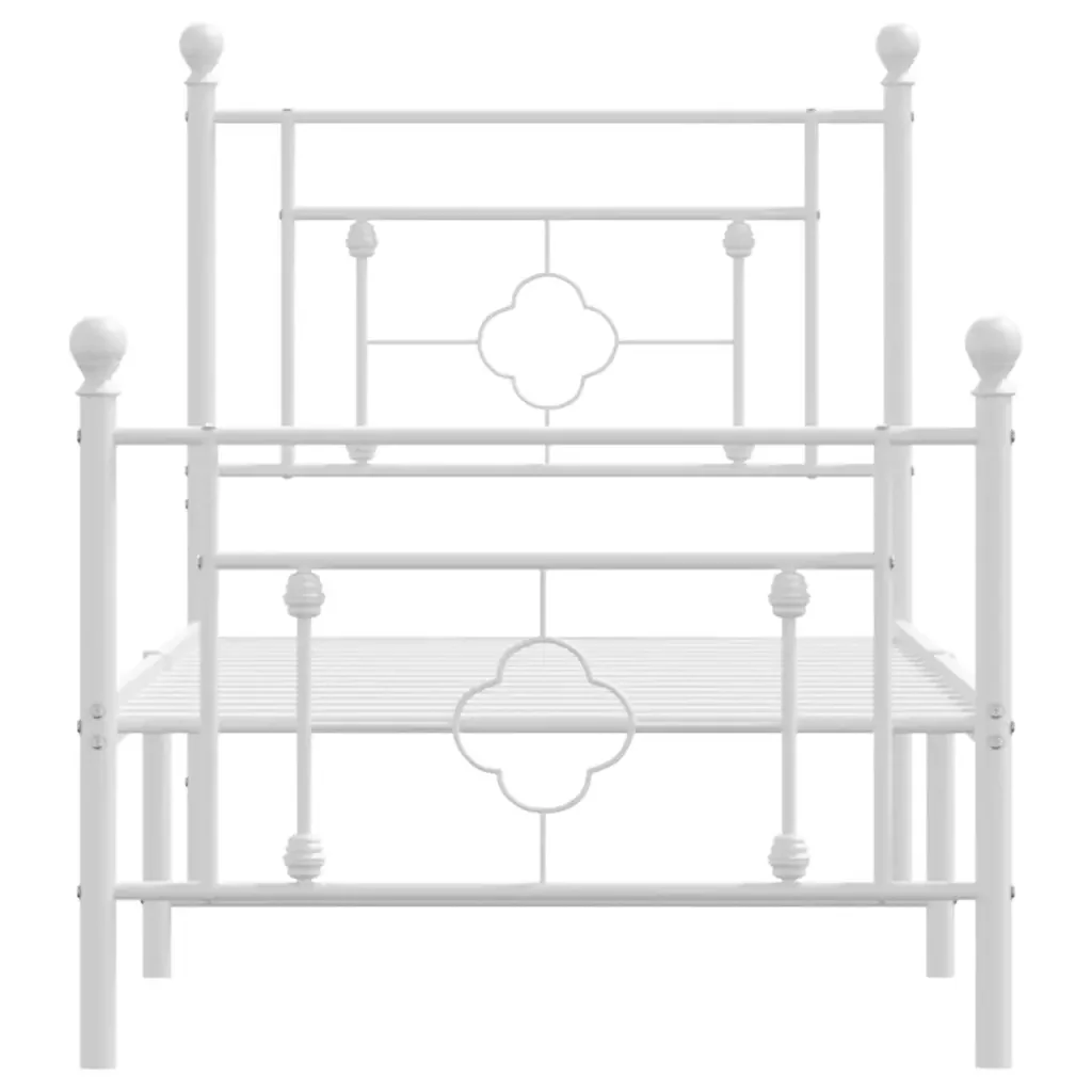 Letto singolo | Letto per adulti | Giroletto con Testiera e Pediera Metallo Bianco 80x200 cm - Image 5