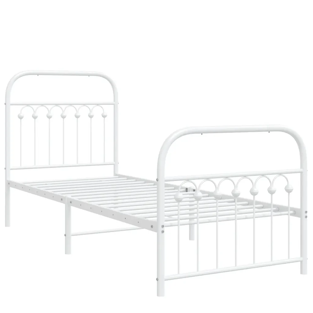 Letto singolo | Letto per adulti | Giroletto con Testiera e Pediera Metallo Bianco 80x200 cm - Image 4
