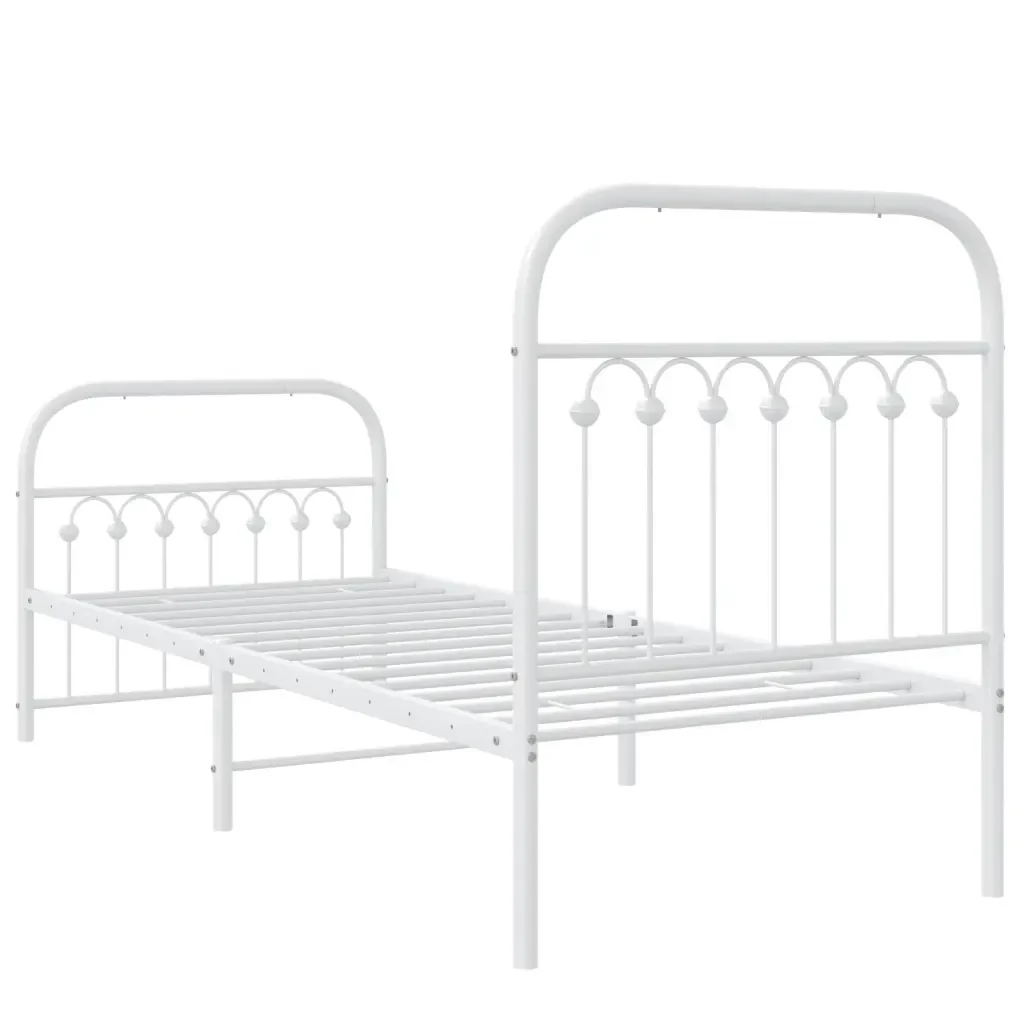 Letto singolo | Letto per adulti | Giroletto con Testiera e Pediera Metallo Bianco 80x200 cm - Image 6