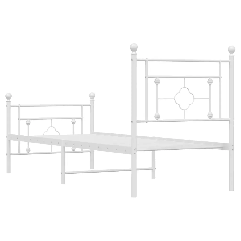 Letto singolo | Letto per adulti | Giroletto con Testiera e Pediera Metallo Bianco 80x200 cm - Image 7