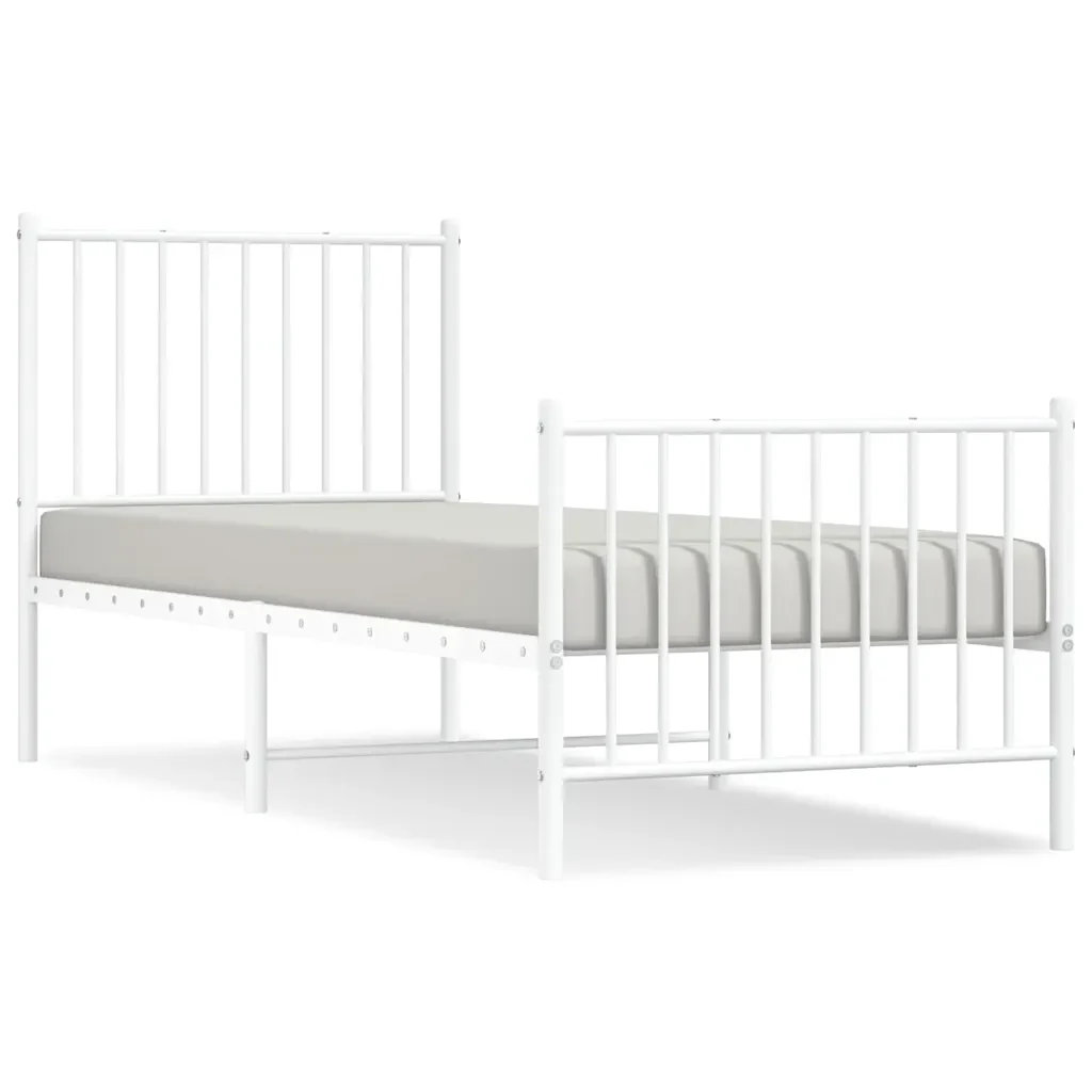 Letto singolo | Letto per adulti | Giroletto con Testiera e Pediera Metallo Bianco 80x200 cm