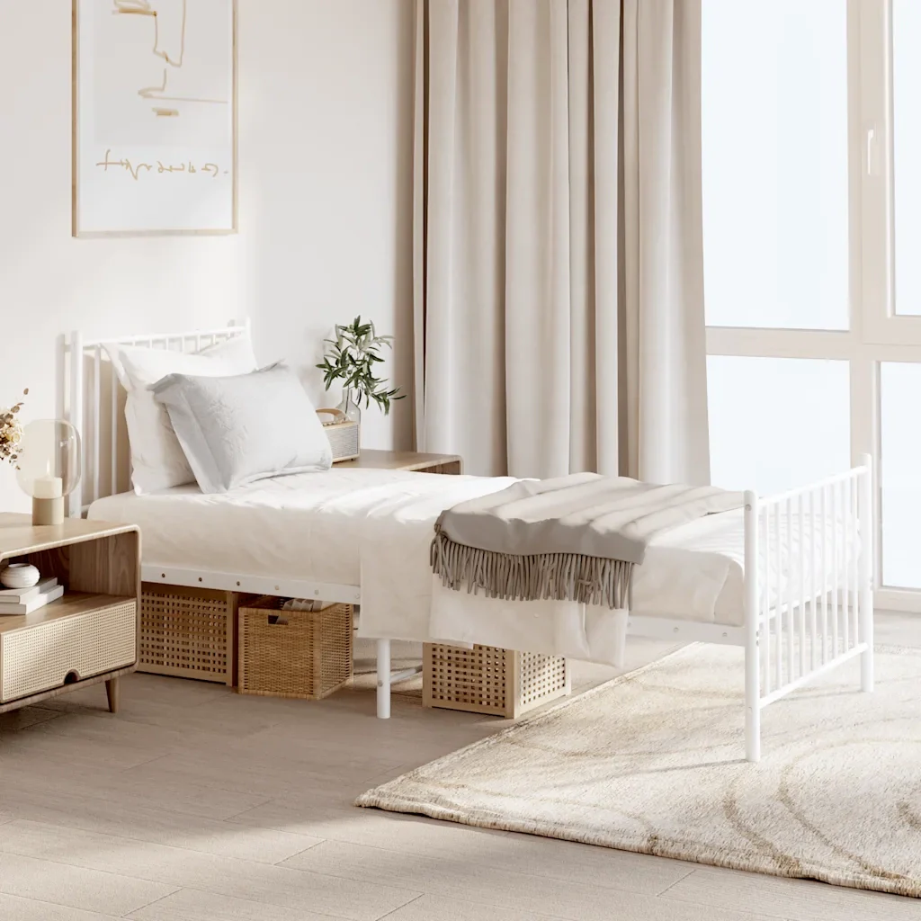 Letto singolo | Letto per adulti | Giroletto con Testiera e Pediera Metallo Bianco 80x200 cm - Image 2