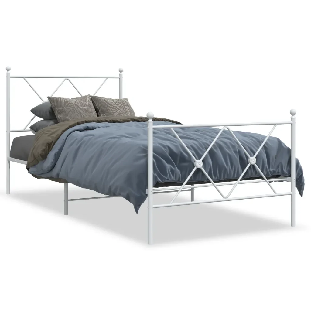 Letto singolo | Letto per adulti | Giroletto con Testiera e Pediera Metallo Bianco 90x190 cm