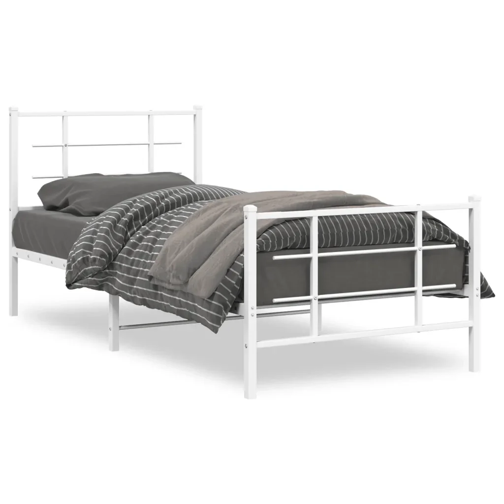 Letto singolo | Letto per adulti | Giroletto con Testiera e Pediera Metallo Bianco 90x190 cm