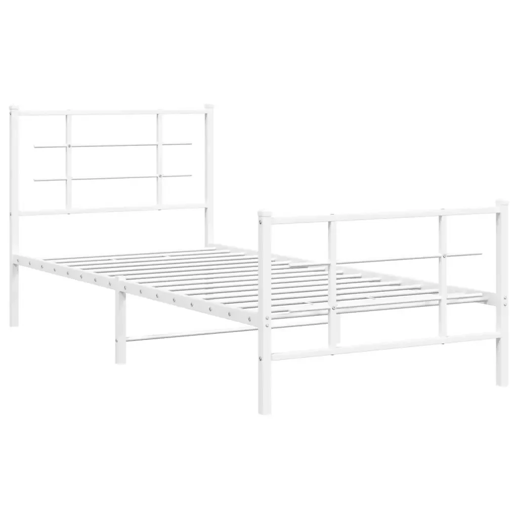 Letto singolo | Letto per adulti | Giroletto con Testiera e Pediera Metallo Bianco 90x190 cm - Image 4