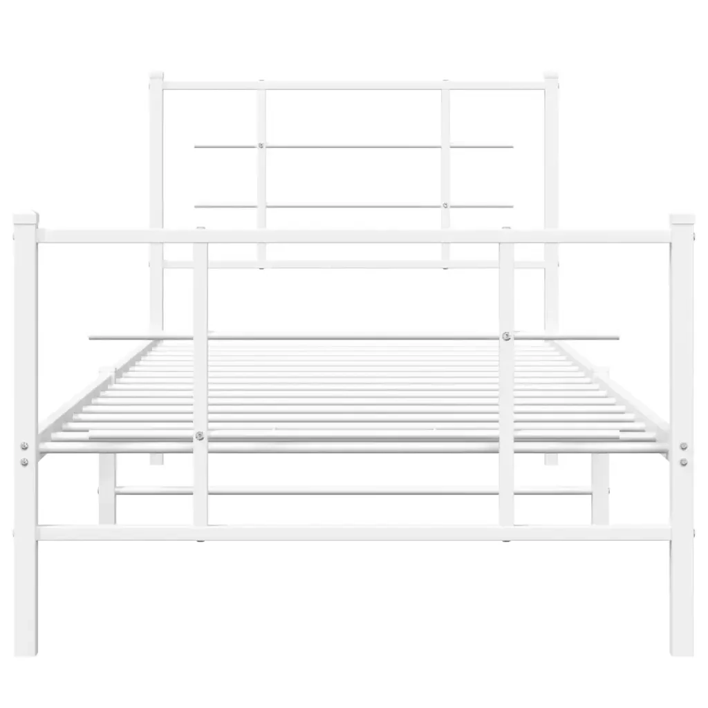 Letto singolo | Letto per adulti | Giroletto con Testiera e Pediera Metallo Bianco 90x190 cm - Image 5