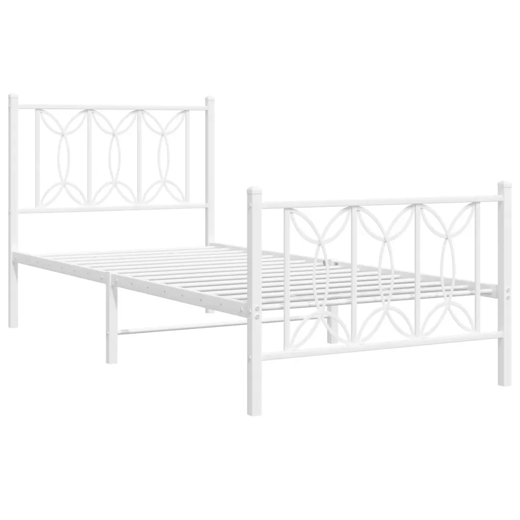 Letto singolo | Letto per adulti | Giroletto con Testiera e Pediera Metallo Bianco 90x190 cm - Image 3