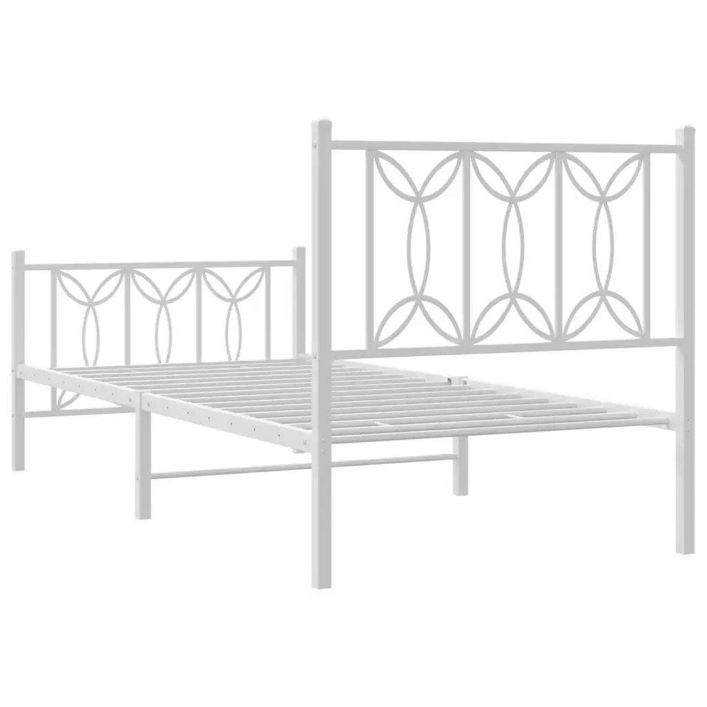Letto singolo | Letto per adulti | Giroletto con Testiera e Pediera Metallo Bianco 90x190 cm - Image 6