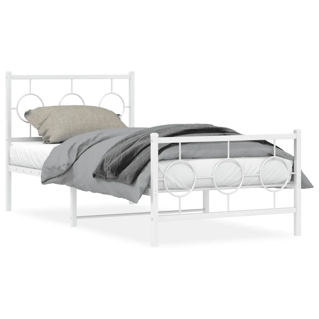 Letto singolo | Letto per adulti | Giroletto con Testiera e Pediera Metallo Bianco 90x190 cm
