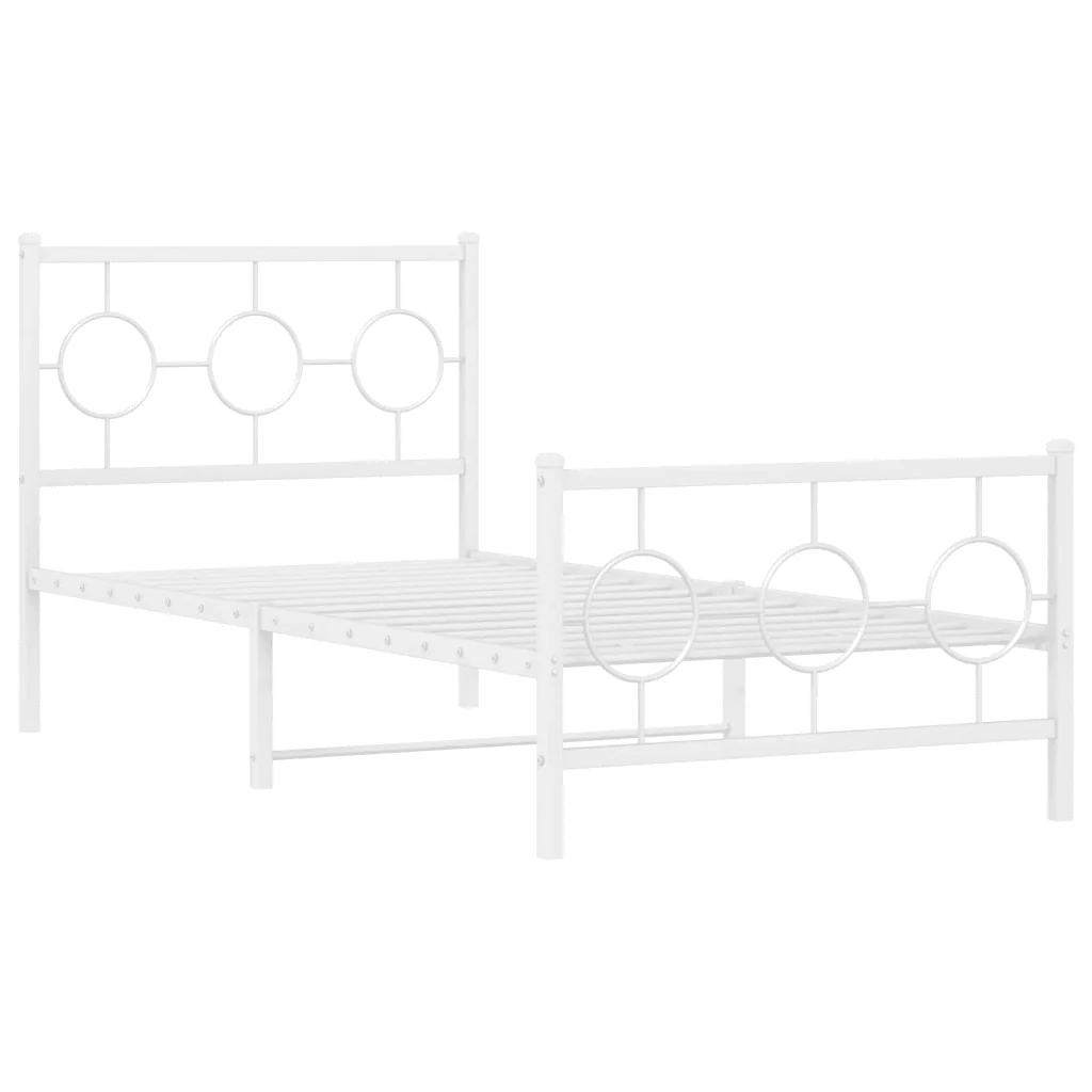 Letto singolo | Letto per adulti | Giroletto con Testiera e Pediera Metallo Bianco 90x190 cm - Image 4