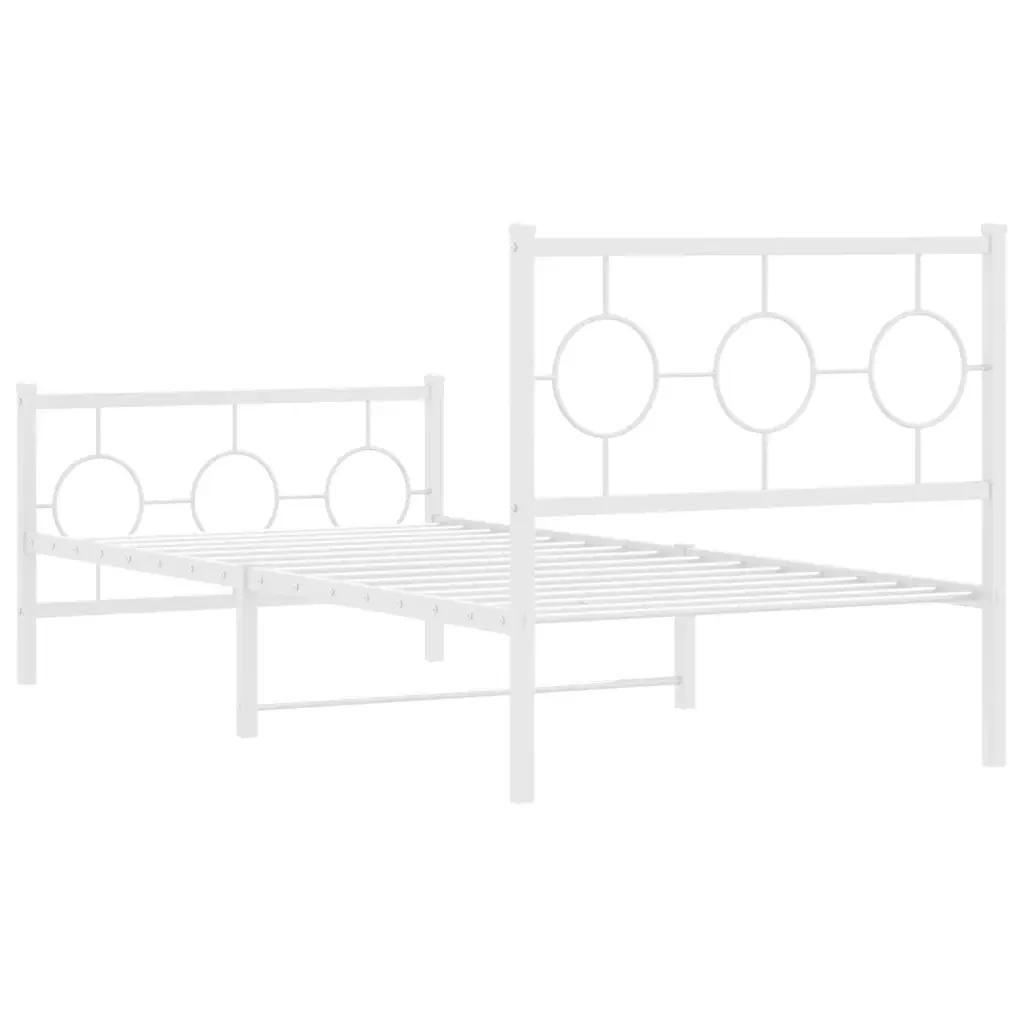 Letto singolo | Letto per adulti | Giroletto con Testiera e Pediera Metallo Bianco 90x190 cm - Image 7